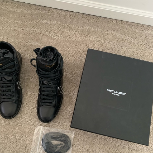 Saint Laurent Womens Black Leather Sneakers 40 - Picture 1 of 6
